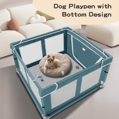 42 × 42 inch Dog Playpen with Pee Pad, Soft Puppy Playpen, 25 Height Pet Playpen for Small Dogs and Small Animals, Dog Fence Indoor, Play Yard with Zipper Door(Green) - Image 2