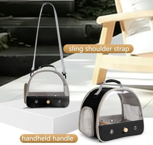 Bird Travel Carrier, Portable Small Bird Parrot Parakeet Carrier with Standing Perch and Mat, Side Access Window Collapsible (Black, Clear Windows) - Image 4
