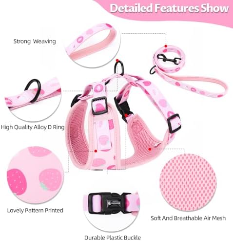 Dog Harness and Leash Set, Adjustable Dog Harness, Dog Leash, No Pull No Choke Puppy Harnesses for Walking Training for Small Medium Pet (Strawberries, M(Chest 15.7-22.1", Neck 12-15")) - Image 4