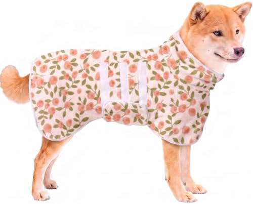 Fast‑Drying Dog Bathrobe, Absorbent Striped Pet Towel, Peach, L by PawSailor