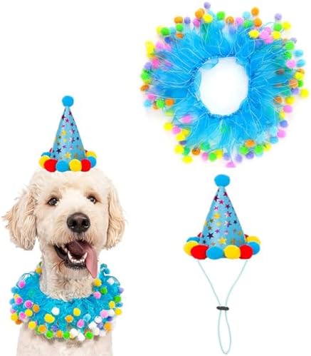 Elegant little tail 1PC Dog Birthday Costume - Blue Dog Cat Cute Colorful Fluffy Ball Dog with Birthday Patterns Boy Pet Tutu Collar Suit Pet Holiday Costume for Cats Small Medium Dogs by Elegantlittletail