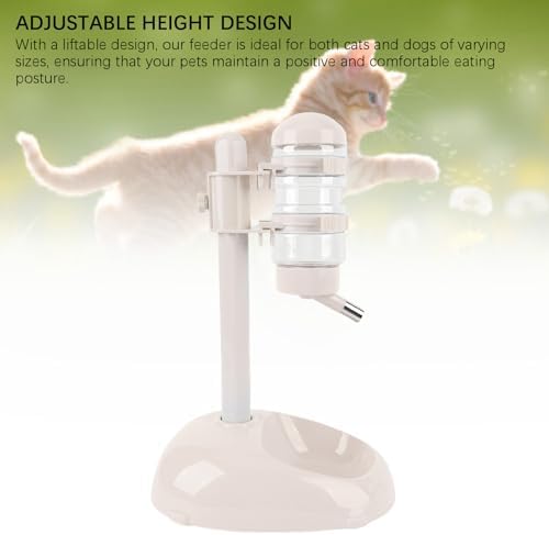 Pet Standing Water Dispenser, Adjustable Height Dog Water Bottle, with Food Feeder Bowl for Small Dogs Cats (Beige) - Image 5