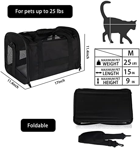 Cat Carrying Case - Pet Carrier Airline Approved, Protable and Breathable Pet Travel Carrier Removable Fleece Pad, Collapsible Cat Carrier Dog Carrier for Medium Cats Small Cats Dogs(Medium, Black) - Image 2