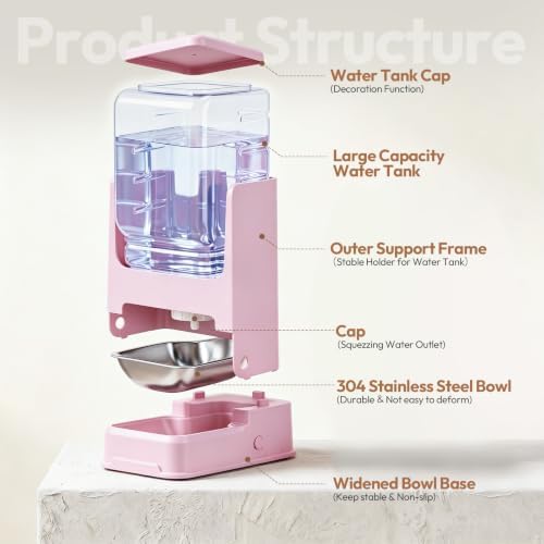 Automatic Cat Feeder and Water Dispenser Set with Stainless Steel Bowls, Gravity Dog Food and Waterer Large Capacity Pet Feeder for Small Medium Kitty Puppy, Light Purple - Image 4