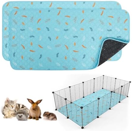 Sunheir 2 Pack Washable Guinea Pig Pee Pads, 24" x 48" Waterproof Reusable Guinea Pig Cage Liners, Absorbent Bedding Training Mat for Small Animal Guinea Pigs Rabbit Bunny Hamster - Sky Blue by SUNHEIR