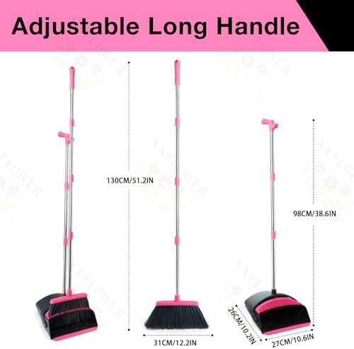Broom and Dustpan Set,Long Handle Lightweight Dustpans with Broom Combo for Home,Indoor&Outdoor Sweeping for Home Room Kitchen Office Lobby (Black Pink) - Image 2