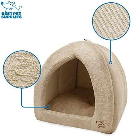 Best Pet Supplies Cat Bed for Indoor Cat, Domed Tent House with Removable Pillow, Covered Cat Cave for Small Dog, Puppies and All Breeds of Cats - Tan, 19 x 19 x H:19" - Image 5