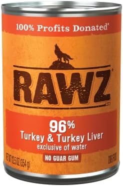 Rawz 96% Meat Canned Wet Food for Dogs 12 Pack/ 12.5 oz. Cans (Turkey/Turkey Liver) by RawzNaturalPetFood
