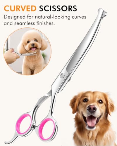 Curved Dog Grooming Scissors, 7.7 Inch Pet Grooming Shears, Pink - Image 4