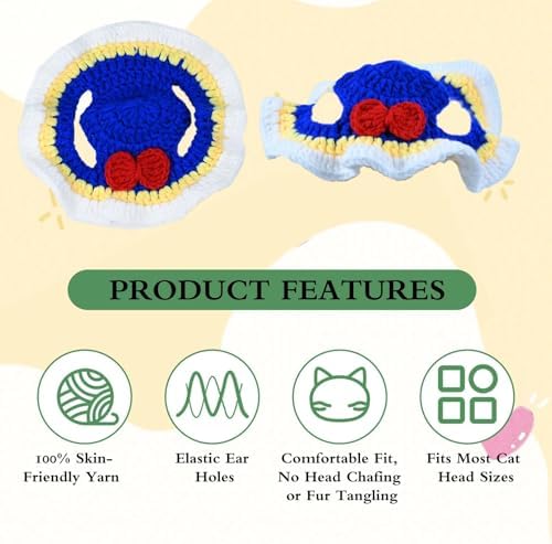 White Snow Cat Hat, Cotton & Soft Cute Knitted Hats for Cats Birthday Party Spring Christmas Puppy Hat for Small Pets (White Snow, M) - Image 5