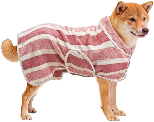Fast‑Drying Dog Bathrobe, Absorbent Striped Pet Towel, Red, S by PawSailor