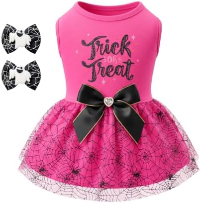 Dog Halloween Costumes Tulle Dress for Small Medium Large Dogs Girls Boys with Bow Hair Ties Spooky Halloween Pet Clothes Cat Apparel by YAQUHO
