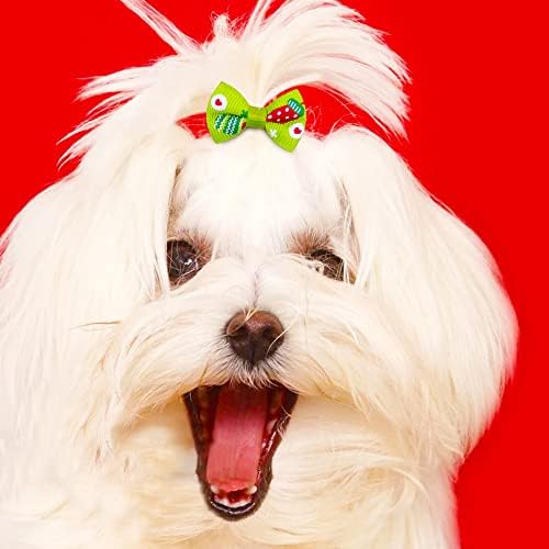 20Pcs/10 Pairs Christmas Snowflkes Snowman Pattern Yorkie Dog Puppy Hair Bows with Rubber Bands Hair Accessories Bow Pet Grooming Cute Small Hair Bowknot Gifts (Snowflakes) - Image 6