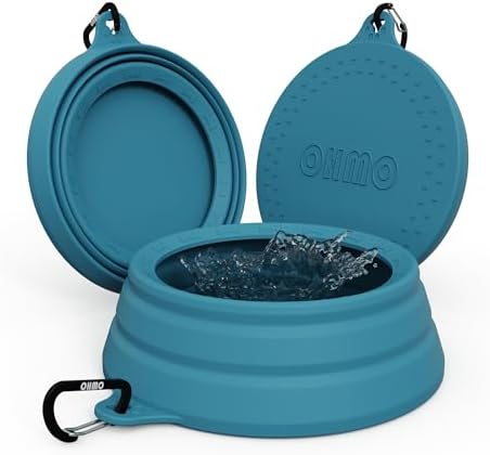 OHMO Spill Proof Collapsible Dog Bowl, 34oz Portable Dog Water Bowl by OHMO