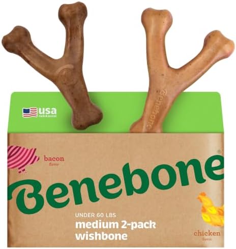 Benebone 2-Pack Wishbone Dog Chew Toy, Real Bacon & Chicken, Medium by Benebone