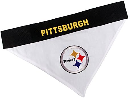 NFL DOG BANDANA - PITTSBURGH STEELERS REVERSIBLE PET BANDANA. 2 Sided Sports Bandana with a PREMIUM Embroidery TEAM LOGO, Small/Medium. - 2 Sizes & 32 NFL Teams available by PETSFIRST