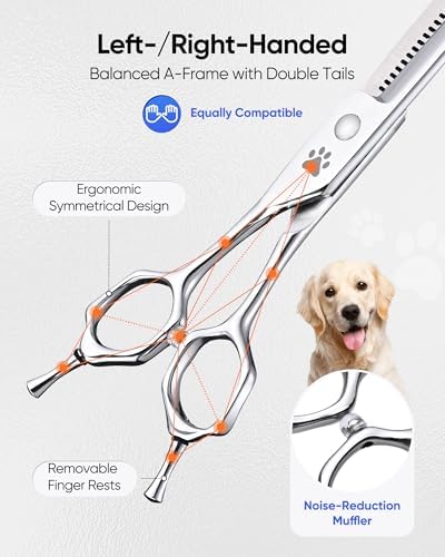 ULG Curved Thinning Dog Shears for Grooming, 7 Inch Professional for Blending, 40-Tooth 15%-20% Rate 440C Stainless Steel - Image 5