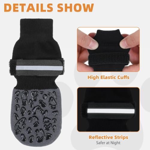KOOLTAIL Anti Slip Dog Socks to Prevent Licking Paws,Dog Shoes for Hot Pavement, Reflective Traction Control Booties, Dogs Boots & Paw Protector for Hardwood Floors Small Medium Large Senior Dogs - Image 3