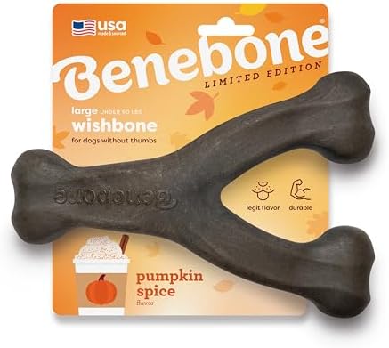Benebone Wishbone Chew Toy for Aggressive Chewers, Pumpkin Spice, Large by Benebone