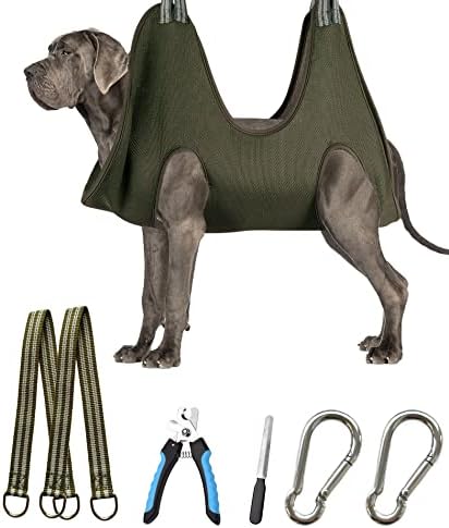 Kkiimatt 10 in 1 Pet Grooming Hammock Harness with Nail Clippers/Trimmer, Nail File, Comb,Dog Nail Hammock, Dog Grooming Sling for Nail Trimming/Clipping (XXXL/Under 140lb, Khaki Green) by Kkiimatt
