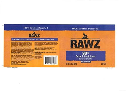 Rawz 96% Meat Canned Wet Food for Dogs 12 Pack/ 12.5 oz. Cans (Duck/Duck Liver) - Image 5