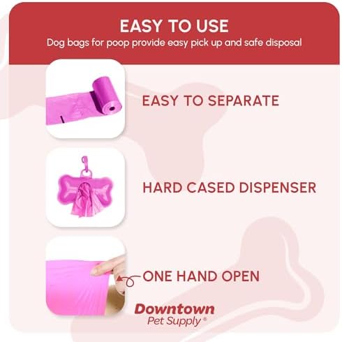 Downtown Pet Supply Poop Bags for Dogs with Dispenser, 180 Count - Leak-Proof Dog Waste Bags and Bone-Shaped Dog Poop Bags Holder for Leash - Pink, 12.5" x 8.5" - Image 3