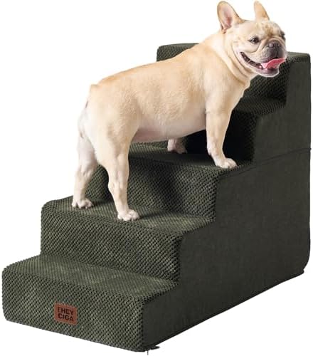 EHEYCIGA Dog Stairs for High Bed 25" H, Extra Wide Dog 5-Step, Military Green by EHEYCIGA