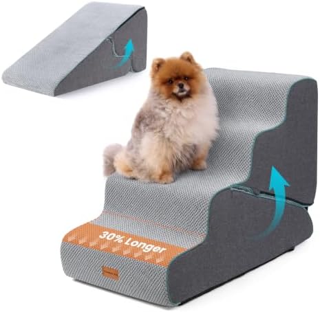 Gardner Pet Dog Stairs for Small Dogs 22" H, 2 in 1 Transformable 4-Step Pet Stairs and Dog Ramp for Couch Bed (23-27 in), Grey Adjustable Pet Steps by GardnerPet