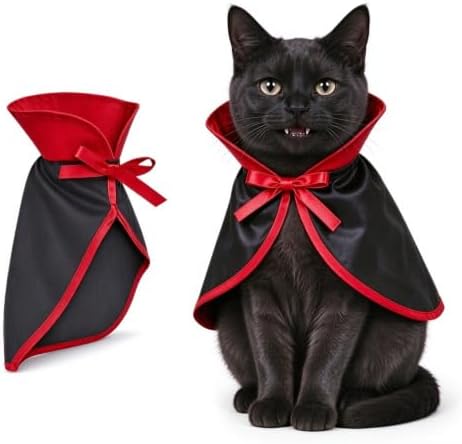 NAMSAN Pet Vampire Costume for Cats Small Dogs Rabbits, Halloween Cat Dracula Cape, Stand-Up Small Dog Vampire Cloak, Halloween Cat Outfit for for Holiday Party Cosplay Statue Decoration by Namsan