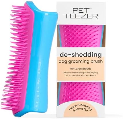 Pet Teezer De-Shedding Dog Brush for Long Hair Breeds, Large, Blue & Pink by PetTeezer