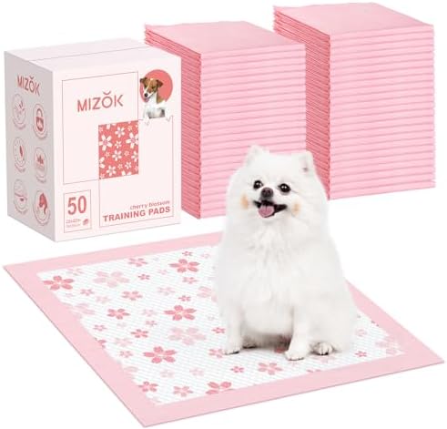 MIZOK Pink Puppy Pads with Adhesive Tabs Wee Wee Pads for Dogs 22x22in 50Ct by MIZOK