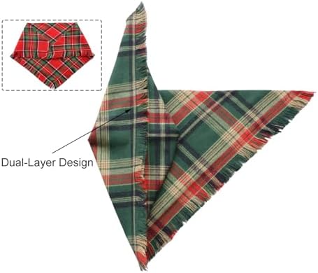 Christmas Dog Bandanas 2-Pack XL,Red-Green Plaid Scarf w/Tassels for Dogs - Image 4