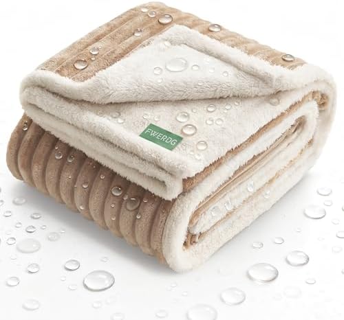 Waterproof Dog Blanket for Couch - Washable Medium Pet Blanket for Furniture Protector, Cozy Fleece Calming Dog Crate Blankets for Indoors & Outdoors, Linen, 30"x40" by Fwerdg