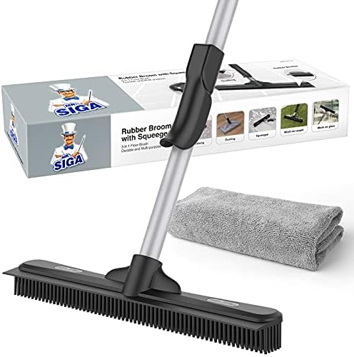 MR.SIGA Pet Hair Removal Rubber Broom with Built in Squeegee by MRSIGA