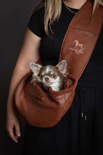 Noah & Paw Dog Sling Carrier for Small Dogs 3-10lb, Dog Sling for Small Dogs and Cats, Dog Carrier with Adjustable Padded Strap, Vegan Leather Lined with Fur, 3X Safety Features, Machine Washable - Image 2