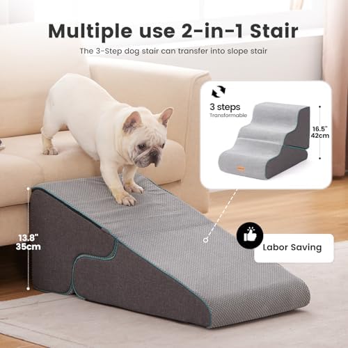 Gardner Pet Dog Stairs for Small Dogs 16.5" H, 2 in 1 Transformable 3-Step Pet Stairs and ramp, Dog Steps for Couch (13-20 in) with Durable Non-Slip Waterproof Cover and CertiPUR-US Certified Foam - Image 2
