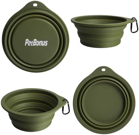 PetBonus 2-Pack Large Silicone Collapsible Dog Bowls, 34oz/1000ml BPA Free Portable Foldable Travel Bowl for Pet Cat, Food Water Feeding Dish for Camping with 2 Carabiners (Army Green, Navy Blue) - Image 2