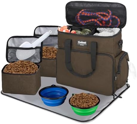 Dog Travel Bag Airline Approved–Pet Travel Tote with Collapsible Bowls,Food Containers & Feeding Mat–Multi-Pocket Organizer for Dogs & Cats, Durable & Water-Resistant for Hiking,Trips,Outdoors by GoloniYourStyleYourRule