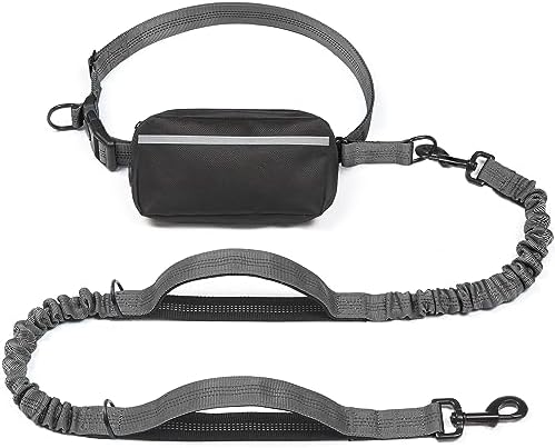 iYoShop Hands Free Dog Leash with Zipper Pouch, Large, 25-120 lbs, Grey by iYoShop