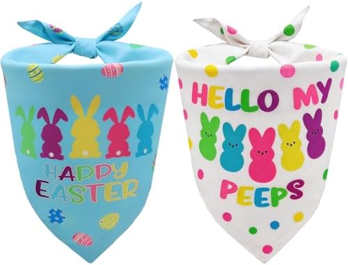 Easter Dog Bandanas 2PCS-Small,Adjustable Holiday Party Pets Rabbit Easter Egg Outfits,Triangle Reversible Pet Scarf for Boys and Girls,Dog Costume Gifts for Puppy Cats Pets by CozyHaus