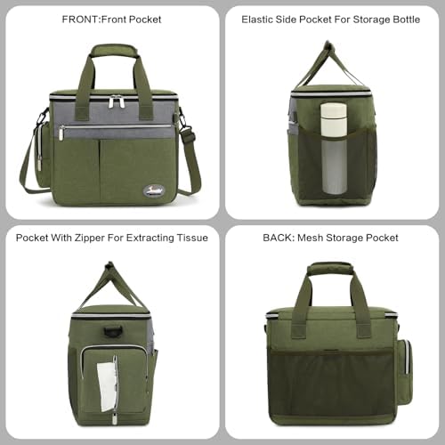 Dog Travel Bag for Pet Kit for Supplies with 2 Food Storage Containers 2 Collapsible Bowls 1 Feeding Mat 1 Dog Treat Pouch 7-Piece Set Perfect Road Trips Camping Weekend (Olive Green) - Image 5