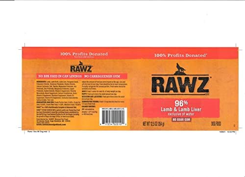 Rawz 96% Meat Canned Wet Food for Dogs 12 Pack/ 12.5 oz. Cans (Lamb/Lamb Liver) - Image 5