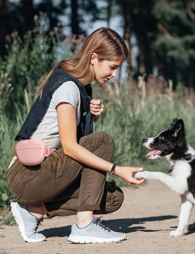 heouvo 1.67 Cup Dog Treat Pouch with Training Clicker (Pink) - Image 3