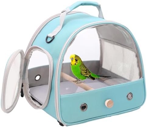 Bird Carrier, Portable Small Bird Parrot Parakeet Carrier with Standing Perch and Mat, Side Access Window Collapsible (Green, Clear Windows) by halinfer