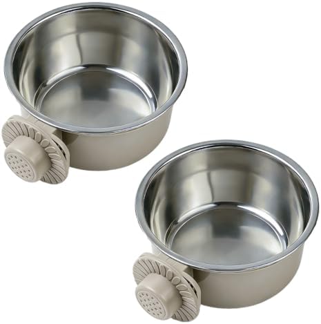 2Pcs Pets Lightweight Stainless Steel Bowl,Removable Stainless Steel Pet Hanging Food Water Feeder Bowl for Puppy Dog Cat Rabbit Ferret Bird Gunea Pigs (Gray-Large) by MRSXXNTY