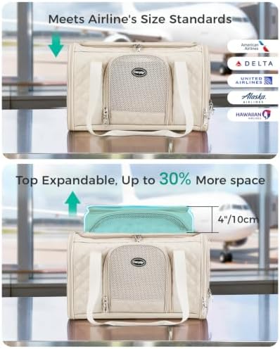 Airline Approved Cat Carrier with Expandable Top, 17x11x9.5in, Ivory White‌ - Image 4