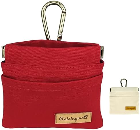 Raisingwell Dog Treat Pouch, Red Pocket Sized Pet Training Pouch, Cotton Fabric, Hand Free Dog Walking Bag with Carabiner, Self-Closing Pet Feed Snack Reward, for Puppy Travel or Outdoor Use by Raisingwell