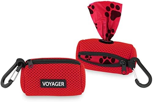 Best Pet Supplies Dog Poop Bag Holder Leash Attachment with Reusable Dispenser for Travel, Walking, Park, and Outdoor Use, Durable with Clip-On - Red, Pack of 2, Mesh Dispenser w/30 Bags by BestPetSuppliesLLC