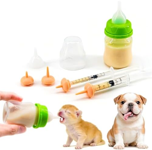 Pet Feeding Bottle and Syringe Set for Puppies and Kittens(1 Bottles,2 Syringes,6 Nipples), Green by YeulYuuri