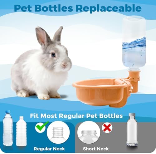 VANNON Gravity Pet Water Bowl, 16oz Anti-Splash Crate Dispenser, Orange - Image 2